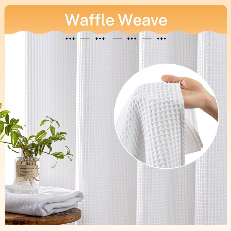 River Dream Extra Long Shower Curtain Set, Cotton Blend, Waffle Weave, with Snap in Replacement Liner, White, 71 x 86 inches - Image 3